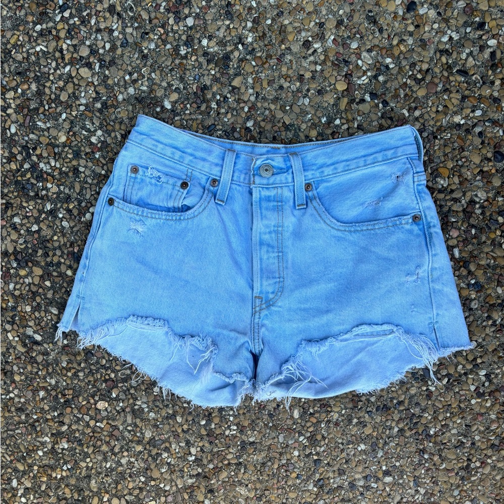 Levi's Sky Blue Frayed Denim Shorts